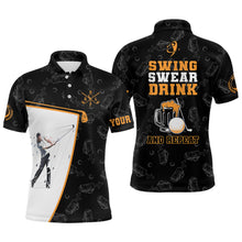 Load image into Gallery viewer, Swing Swear Drink And Repeat Black Mens Golf Polos Shirts Custom Beer Golf Shirts For Men Golf gifts LDT1053