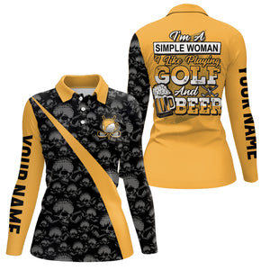 Im A Simple Woman I Like Playing Golf & Beer Skull Golf Polo Shirt Beer Golf Shirts For Women LDT0539