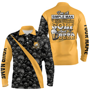 Im A Simple Man I Like Playing Golf & Beer Skull Golf Polo Shirt Beer Golf Shirts For Men LDT0539