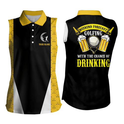 Golfing With The Chance Of Drinking Golf Clubs Womens Sleeveless Polo Shirt Beer Golf Shirt For Women LDT0542