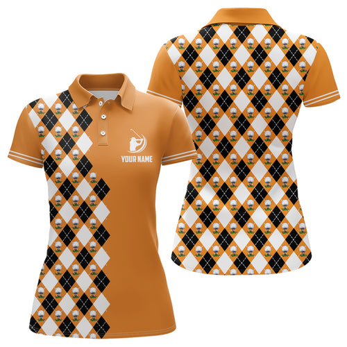Orange Argyle Pattern Golf Polo Shirts Personalized Cool Golf Shirts For Women Golf Gifts LDT0544