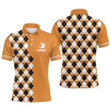 Load image into Gallery viewer, Orange Argyle Pattern Mens Golf Polo Shirts Personalized Cool Golf Shirts For Men Golf Gifts LDT0544