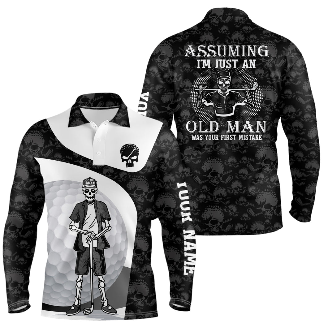 Assuming I'm Just An Old Man Skull Golf Polo Shirt Skeleton Funny Golf Shirts For Men LDT0557