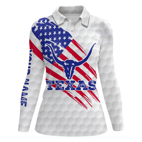 Texas Flag Longhorn Womens Golf Polo Shirts Custom Patriotic Golf Shirts For Women Golf Gifts LDT0258