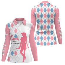 Load image into Gallery viewer, Queen Of The Course Pink &amp; Blue Argyle Golf Polo Shirt Custom Best Golf Gifts For Women LDT0256