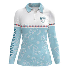 Load image into Gallery viewer, Personalized Blue Christmas Golf Polo Shirts Custom Winter Xmas Cool Golf Shirts For Women LDT0868