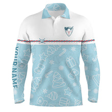 Load image into Gallery viewer, Personalized Blue Christmas Golf Mens Polo Shirt Custom Winter Xmas Pattern Cool Golf Shirts For Men LDT0868