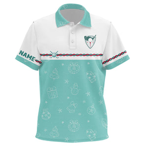 Turquoise Christmas Golf Kids Polo Shirt Custom Winter Pattern Golf Shirts For Kid Xmas Golf gifts LDT0869