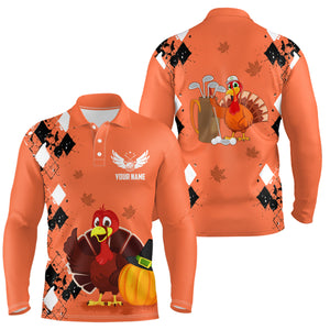 Turkey Bird Thanksgiving Golf Mens Polo Shirt Argyle Orange Custom Men Golf Outfits Cool Golf Gifts LDT0871