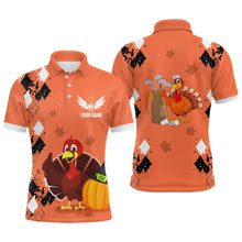 Load image into Gallery viewer, Turkey Bird Thanksgiving Golf Mens Polo Shirt Argyle Orange Custom Men Golf Outfits Cool Golf Gifts LDT0871