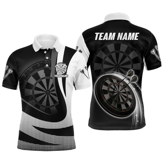 Personalized Black White 3D Mens Darts Polo Shirt Custom Cool Darts Team Jersey For Men LDT1076