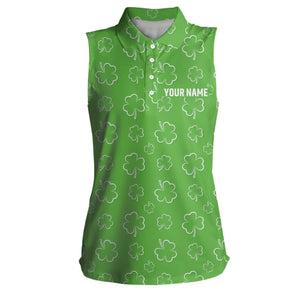 Womens Sleeveless Golf Polo Shirt Green Clover St Patrick Day Custom Golf Shirts For Women Golf Gifts LDT1257