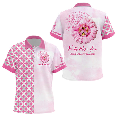 Faith Hope Love Breast Cancer Awareness Unisex Golf Tops Custom Pink Flower Golf Shirts For Kid LDT0260