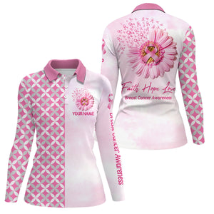 Faith Hope Love Breast Cancer Awareness Golf Tops Custom Pink Flower Golf Shirts For Women LDT0260