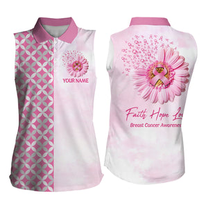 Faith Hope Love Breast Cancer Awareness Sleeveless Golf Tops Custom Pink Flower Golf Shirts For Women LDT0260