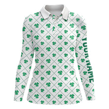 Load image into Gallery viewer, Green Clover On Checkered Pattern Patrick Day Golf Shirts Custom Name Golf Gifts For Women LDT1268