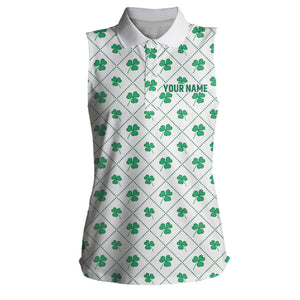 Women Sleeveless Polo Shirt Green Clover On Checkered Pattern Patrick Day Custom Golf Gifts For Women LDT1268