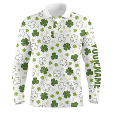 Load image into Gallery viewer, White Green Clover St Patrick Day Mens Golf Polo Shirts Custom Golf Shirts For Men Golfing Gifts LDT1267