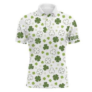 White Green Clover St Patrick Day Mens Golf Polo Shirts Custom Golf Shirts For Men Golfing Gifts LDT1267