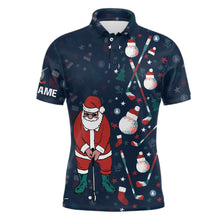 Load image into Gallery viewer, Christmas Golf Pattern Navy Mens Polo Shirts Santa Playing Golf Tops For Men Christmas Golf Gifts LDT0578