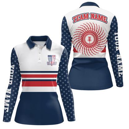 Disc Golf American Flag Womens Polo Shirt Personalized Patriotic Disc Golf Shirts For Women LDT0595