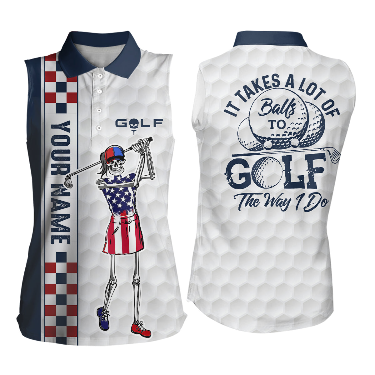 Customized Skull Golf Sleeveless Polo Shirt Checkerboard Funny Golf Shirts For Women Crazy Golf Gifts LDT0296