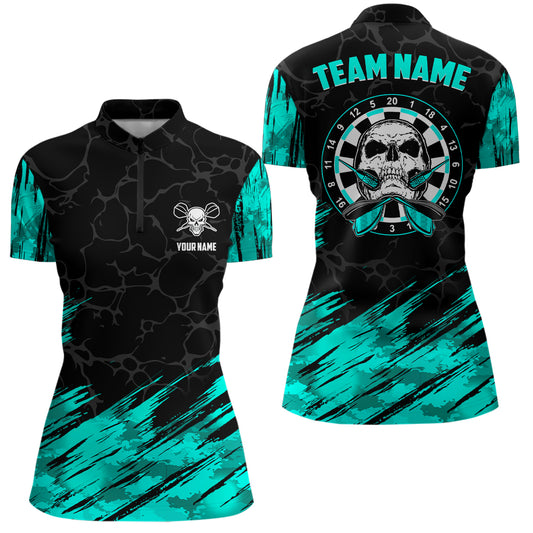 Personalized All Over Print Skull Dart Quarter-zip Shirt Turquoise Black Women Dart Jersey LDT0903