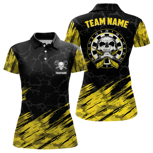 Personalized All Over Print Skull Darts Women Polo Shirt Yellow Black Women Dart Jerseys LDT0904