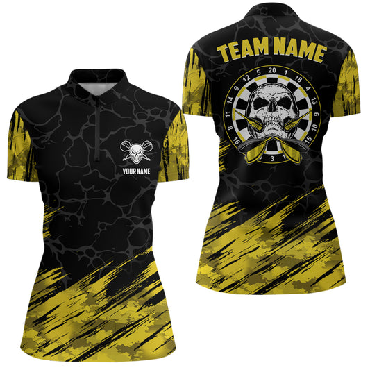 Personalized All Over Print Skull Darts Quarter-zip Shirt Yellow Black Women Dart Jerseys LDT0904
