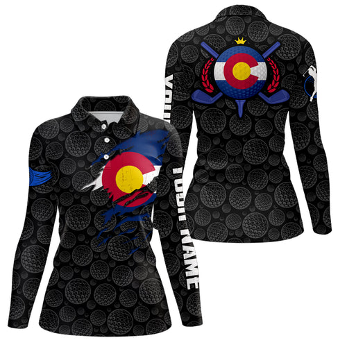 Crack Colorado Flag Black Golf Pattern Polo Shirt Custom Patriotic Golf Shirts For Women LDT0327