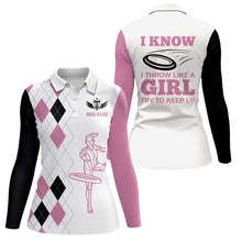 Load image into Gallery viewer, Pink Argyle Pattern Disc Golf Polo Shirts Custom Disc Golf Shirts For Women Cool Golf Gifts LDT0910