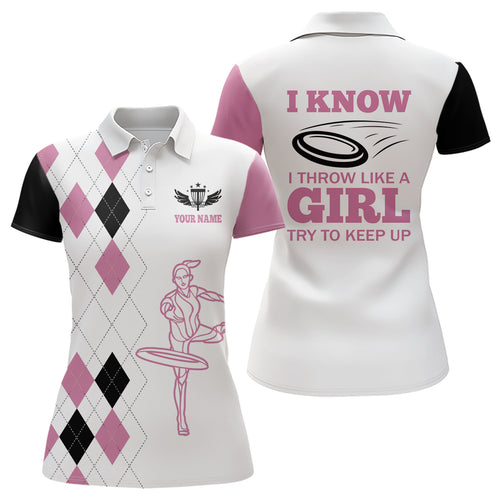 Pink Argyle Pattern Disc Golf Polo Shirts Custom Disc Golf Shirts For Women Cool Golf Gifts LDT0910