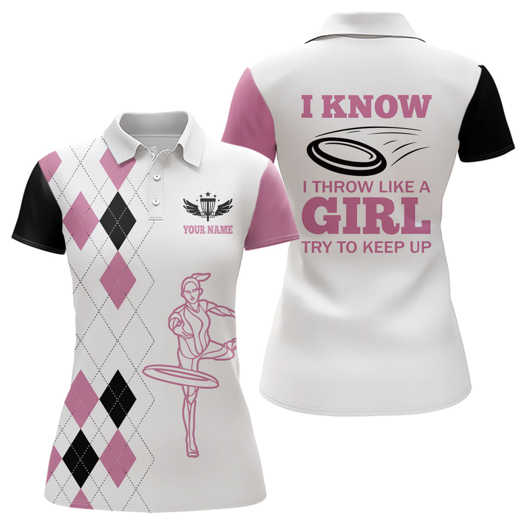 Pink Argyle Pattern Disc Golf Polo Shirts Custom Disc Golf Shirts For Women Cool Golf Gifts LDT0910