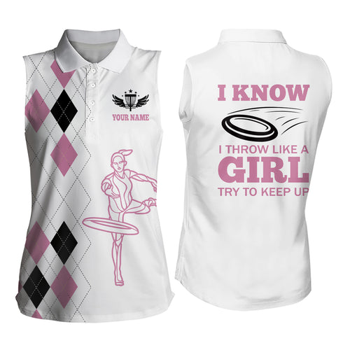 Pink Argyle Pattern Disc Golf Womens Sleeveless Polo Shirt Custom Disc Golf Tops For Women Golf Gifts LDT0910