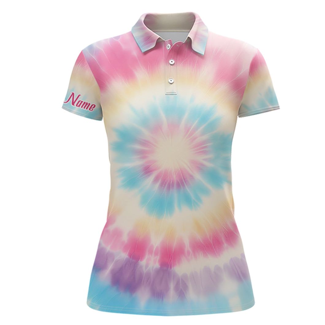 Pastel Tie Dye 3D Print Womens Golf Polo Shirts Custom Name Golf Tops For Women Golf Gifts LDT1305