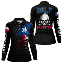 Load image into Gallery viewer, Texas Flag Womens Golf Polo Shirt, Skull Gangster Golf Shirts For Women, Custom Patriotic Golf Gifts LDT0103