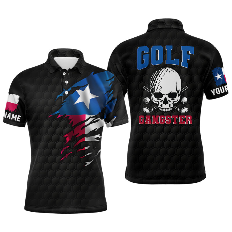 Texas Flag Mens Golf Polo Shirt, Skull Gangster Golf Shirts For Men, Custom Patriotic Golf Gifts LDT0103