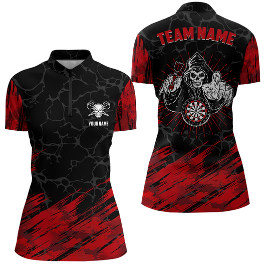 Personalized 3D All Over Print Skull Darts Quarter Zip Shirt Red Black Women Dart Jerseys LDT0647