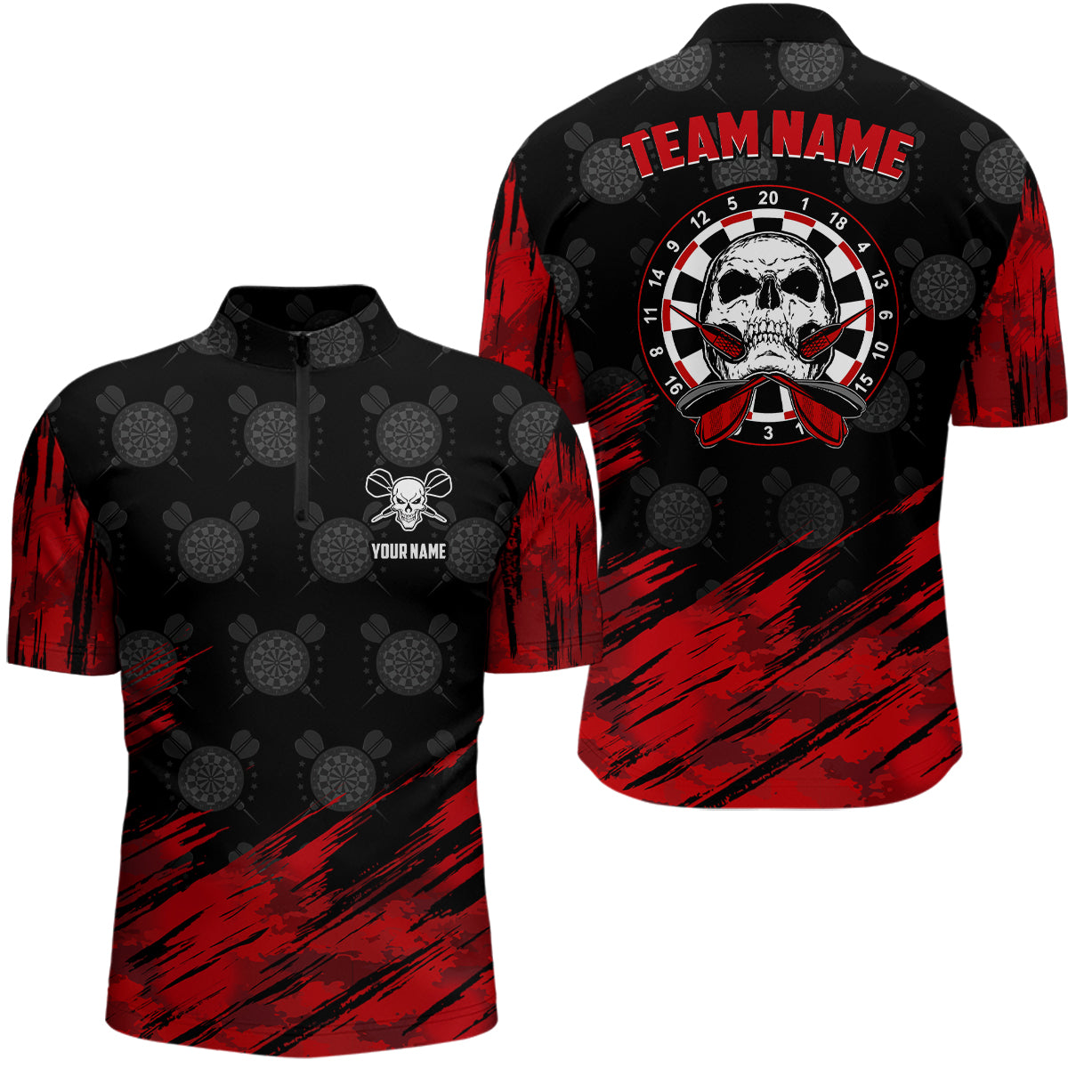 Personalized All Over Print Skull Darts Quarter-Zip Shirt Red Black Dart Jerseys For Men LDT0648