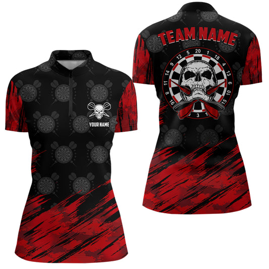 Personalized All Over Print Skull Darts Quarter Zip Shirt Red Black Dart Jerseys For Women LDT0648