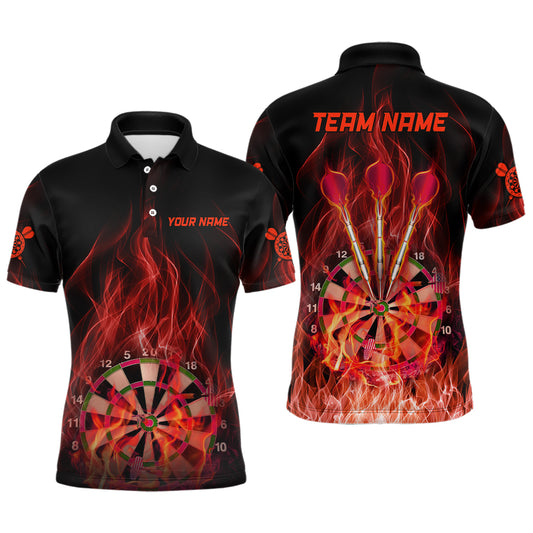 Red Fire Flame Dartboard Mens Darts Polo Shirt Custom Dart Shirts For Men Dart Jerseys LDT1327