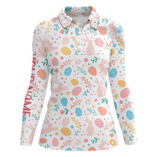 Load image into Gallery viewer, Colorful Easter Eggs &amp; Bunnies Womens Golf Polo Shirt Custom Easter Funny Golf Tops For Women LDT1339