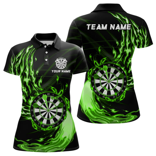 Green Fire Dartboard Womens Darts Polo Shirt Custom Darts Shirt For Women Dart Jerseys LDT1473
