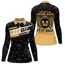 Load image into Gallery viewer, Skull I Drink Beer And Play Golf Personalized Argyle Golf Polo Shirts For Women Gift For Golf Lovers LDT0125