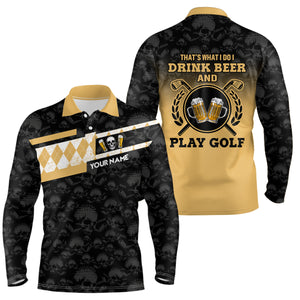 Skull I Drink Beer And Play Golf Personalized Argyle Golf Polo Shirts For Men Gift For Golf Lovers LDT0125