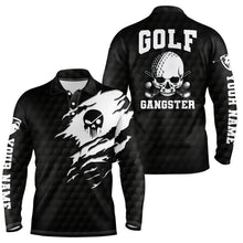 Load image into Gallery viewer, Golf Gangster Skull Mens Polo Shirt Custom Black White Golf Pattern Scary Golf Shirts For Men LDT0373