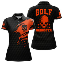Load image into Gallery viewer, Golf Gangster Skull Polo Shirt Custom Black Orange Golf Pattern Scary Golf Shirts For Women LDT0374