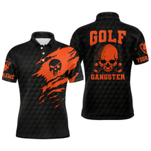 Load image into Gallery viewer, Golf Gangster Skull Mens Polo Shirt Custom Black Orange Golf Pattern Scary Golf Shirts For Men LDT0374