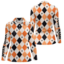 Load image into Gallery viewer, Halloween Argyle Plaid With Spider Golf Polo Shirts Orange Black Golf Shirts For Women LDT0378