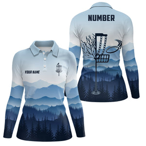 Blue Mountain Landscape Womens Disc Golf Polo Shirt Custom Winter Disc Golf Shirt For Women LDT0693